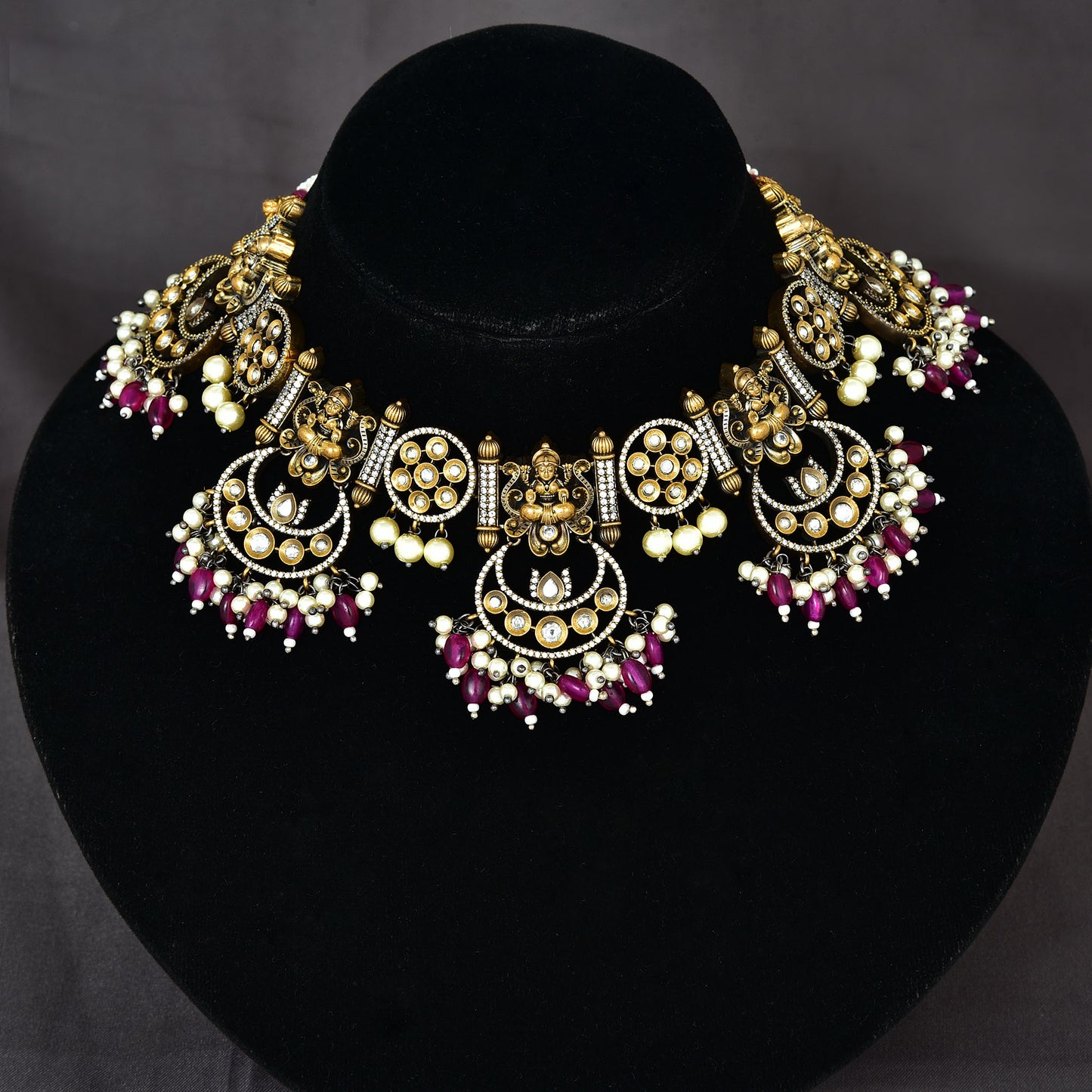Zirconia Black Metal Victorian Bridal Necklace Set