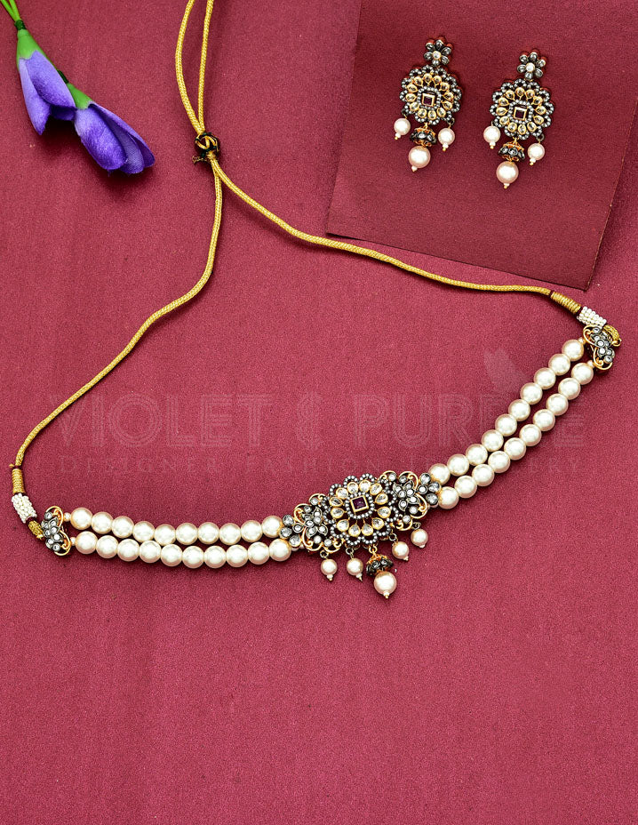 Zirconia Pearls Choker Set