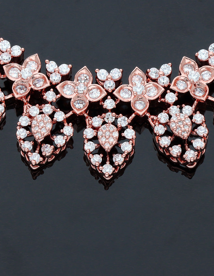 Rose Gold Polish Zirconia Necklace Set 127624