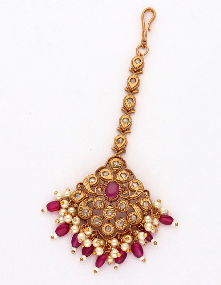 Antique Kempu Zirconia Stone Maang Tikka