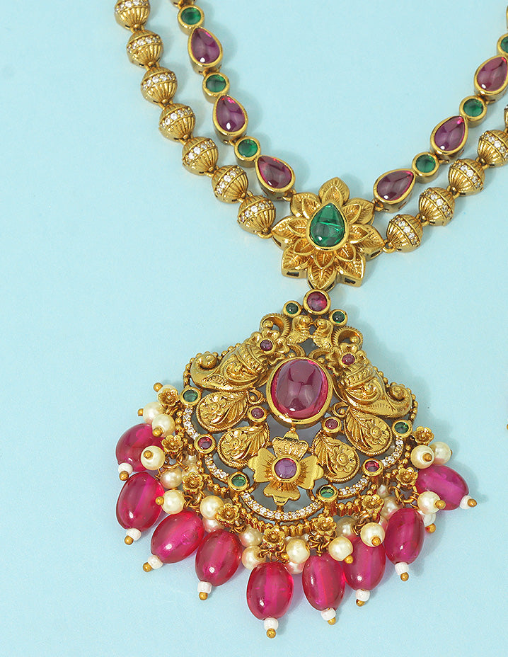 Designer 2 Layered Matt Kempu Necklace Set