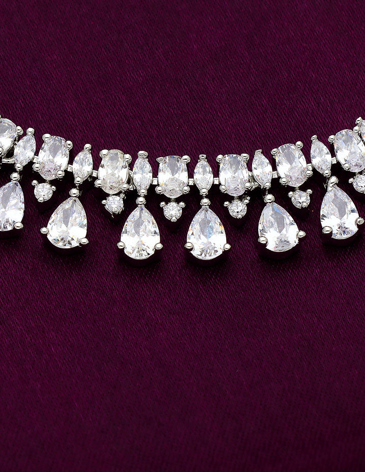 Rhodhium Polish Zirconia Necklace Set 128433
