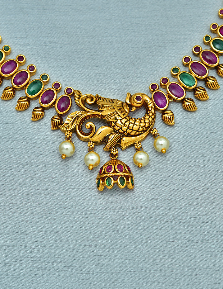 Designer Antique Plated Kempu Necklace Set