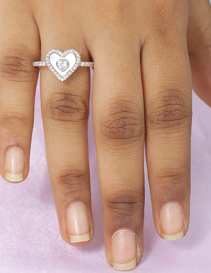 Designer Zirconia Sparkling Heart Duo Adjustable Finger Ring