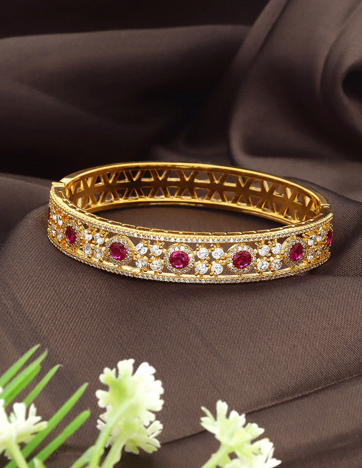 Zirconia Gold Polish Kada Bracelet