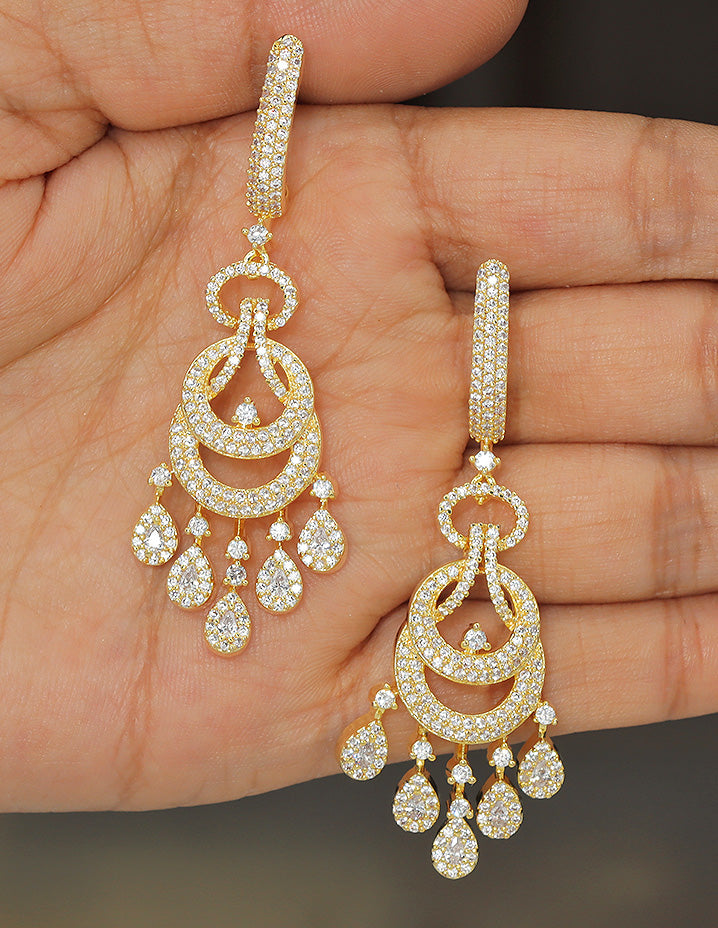 Designer Zirconia Golden Glimmer Drop Earrings