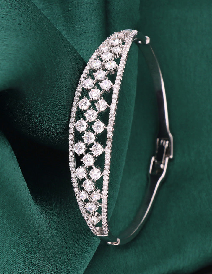 Zirconia Rhodhium Polish Kada Bracelet