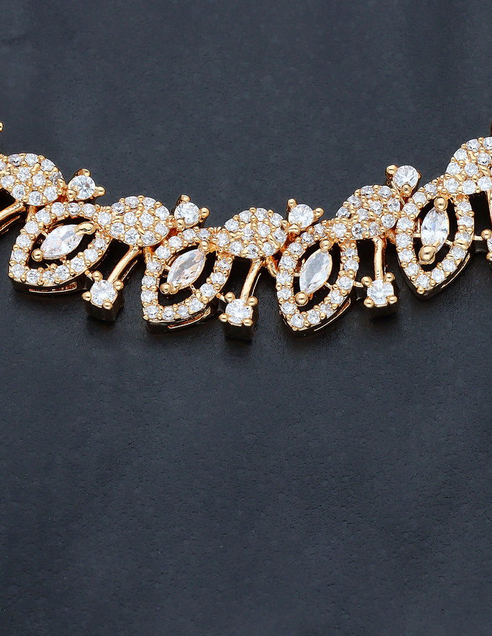 Gold Polish Zirconia Necklace Set 128454