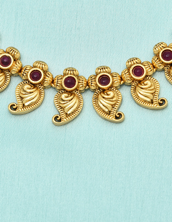 Designer Matt Mango Shape Ruby Necklace Set