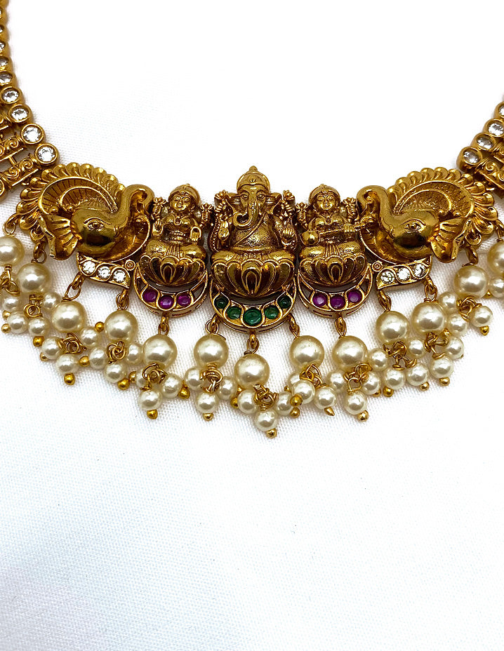 Antique Kempu Lakshmi Devi Pattern Necklace Set