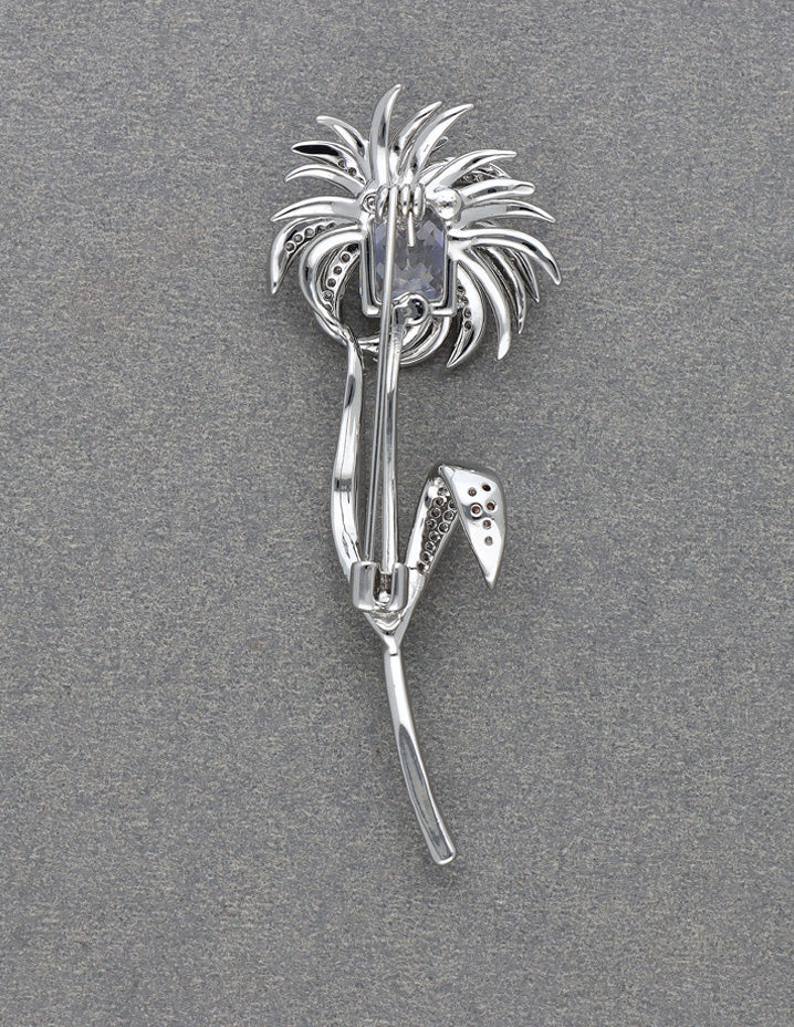 Zirconia Rhodhium Polish Saree Pin