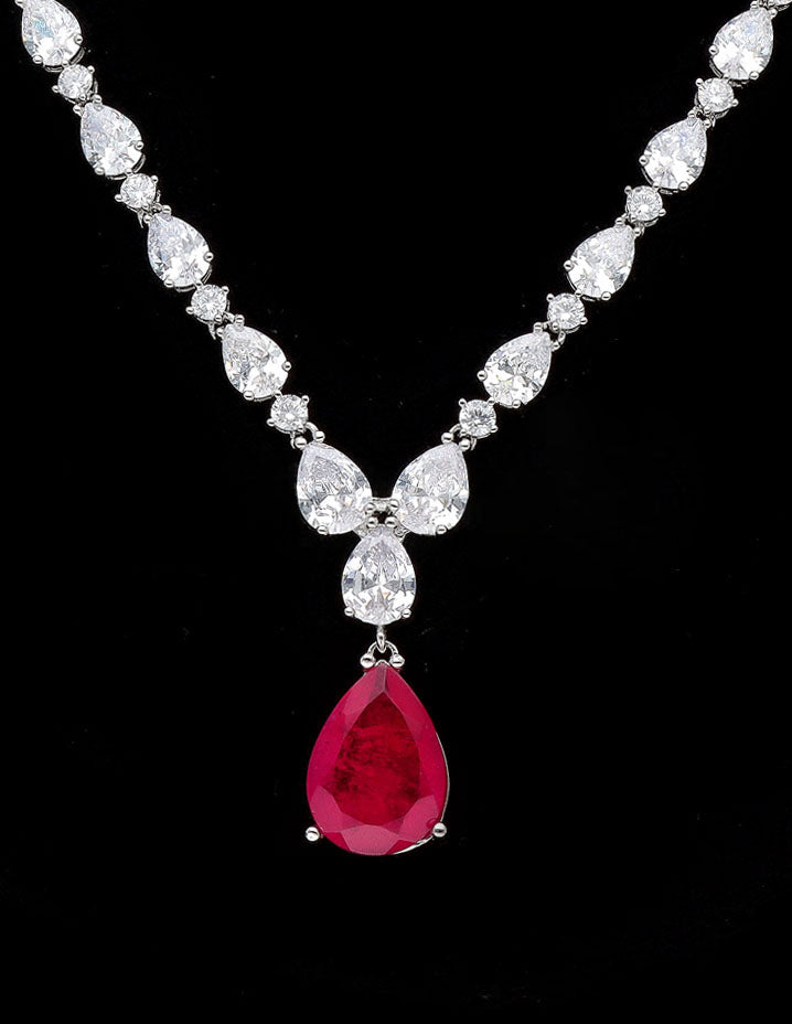Rhodium Polish Rani Pink Zirconia Necklace Set