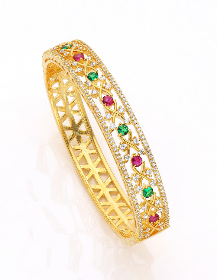 Zirconia Gold Polish Kada Bracelet