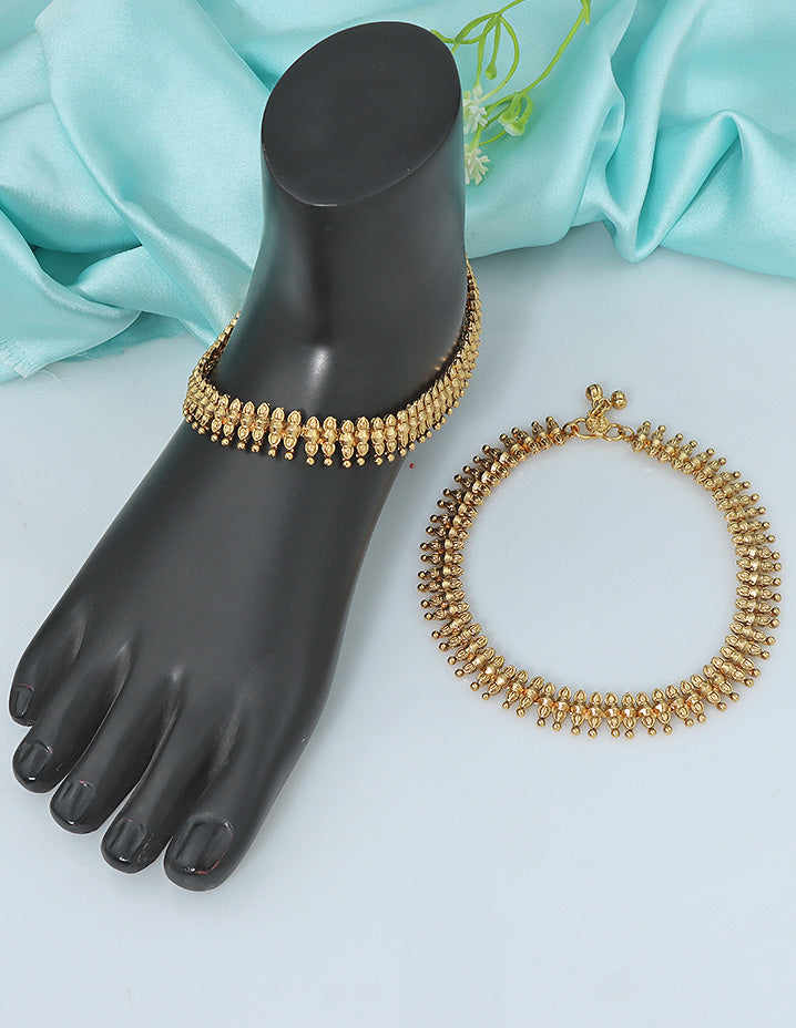 Designer Temple Bud Motif Antique Anklets