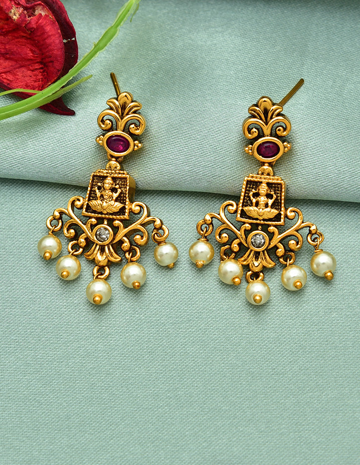 Antique Lakshmi Devi Design Kempu Necklace Set