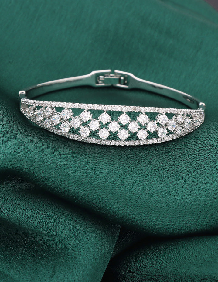 Zirconia Rhodhium Polish Kada Bracelet