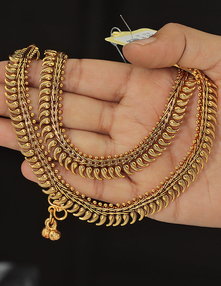Designer Temple Bud Motif Antique Anklets