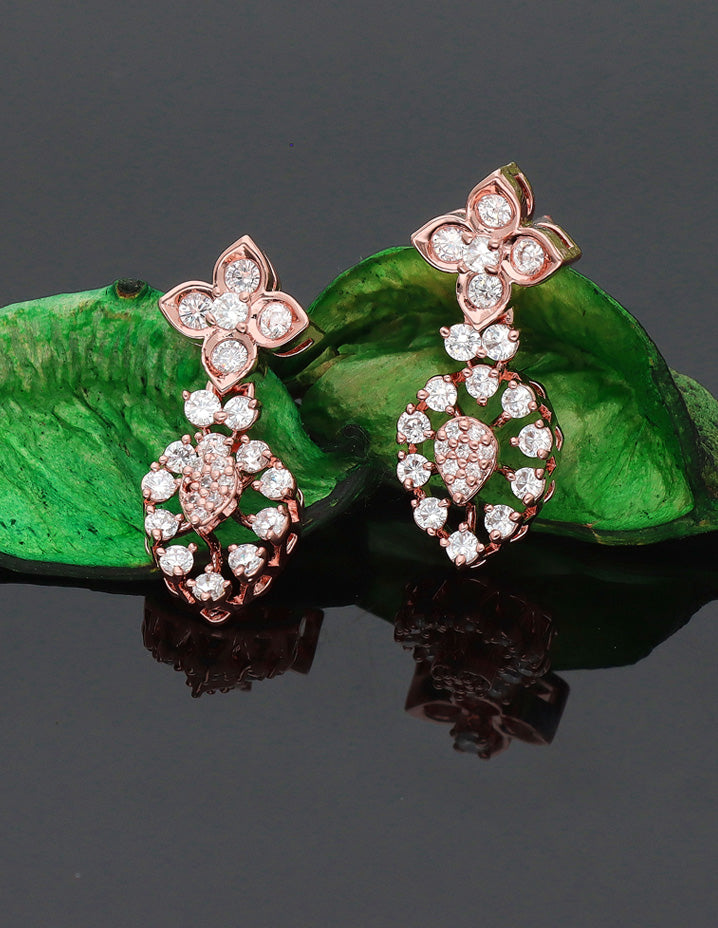 Rose Gold Polish Zirconia Necklace Set 127624