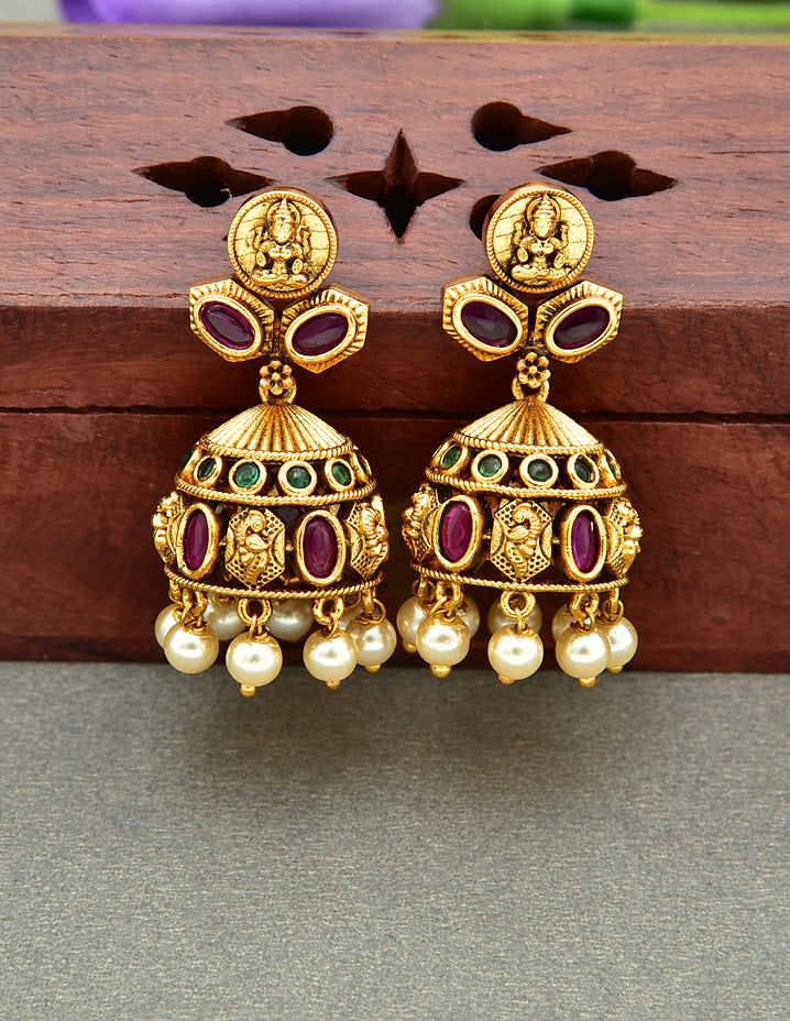 Antique Lakshmi Devi Design Kempu Necklace Set