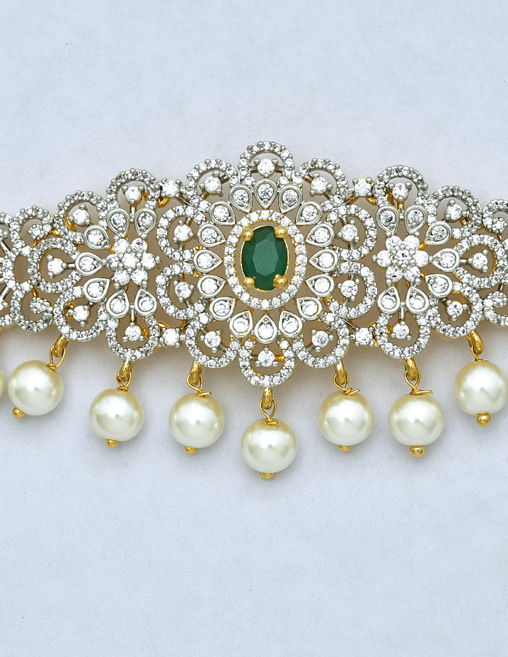 Zirconia Ganga Jamuna Plated Chain Vaddanam