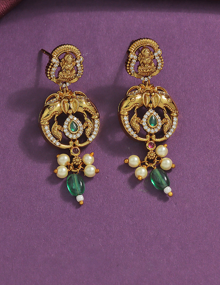 Designer Lakshmi Devi Emerald Matt Kempu Necklace Set