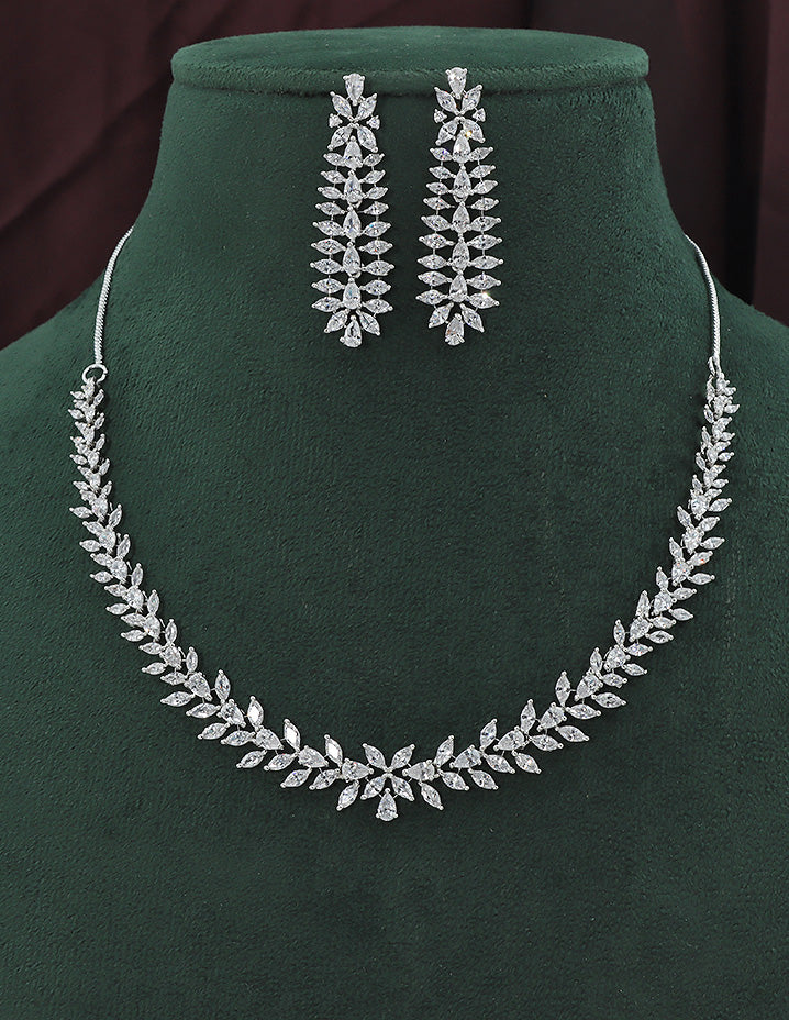 Designer Rhodium Polish Zirconia Necklace Set