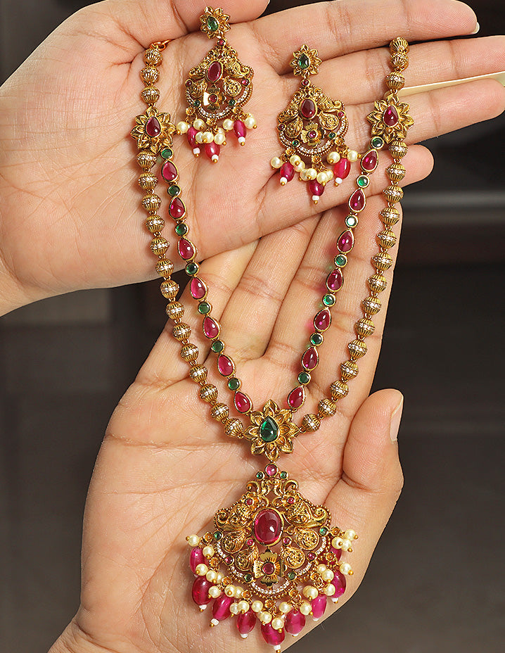 Designer 2 Layered Matt Kempu Necklace Set