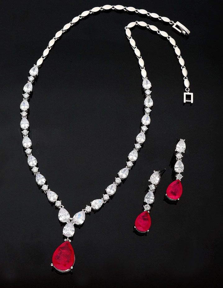 Rhodium Polish Rani Pink Zirconia Necklace Set