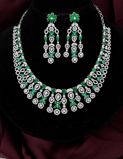 Designer Rhodhium Plated Zirconia Necklace Set