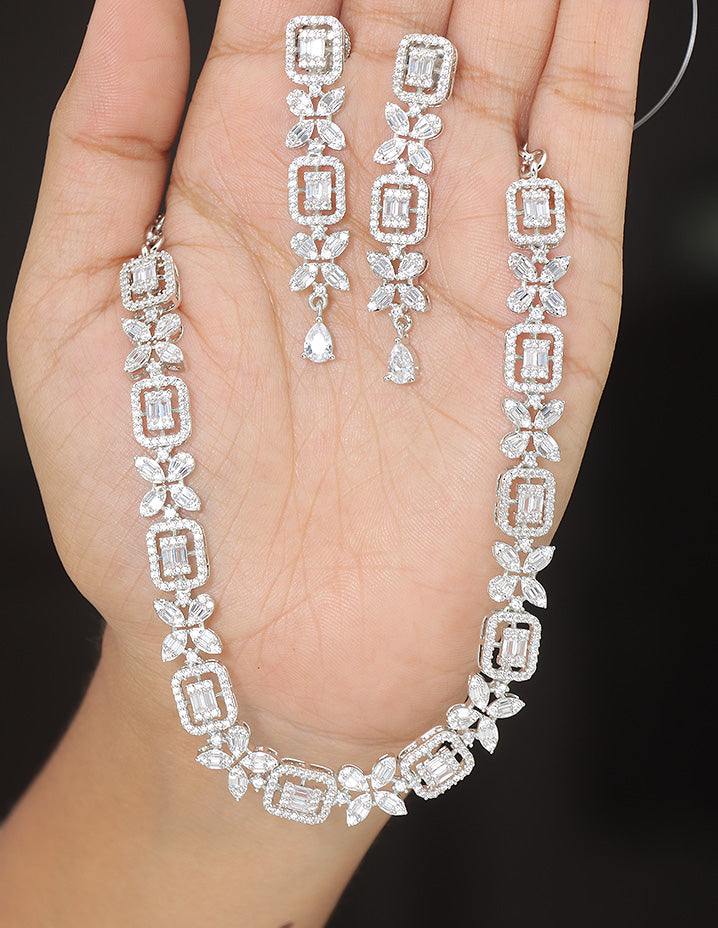 Designer Zirconia Crystal Gardenia Elegance Necklace Set