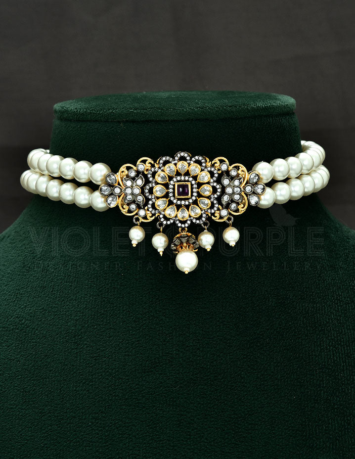 Zirconia Pearls Choker Set