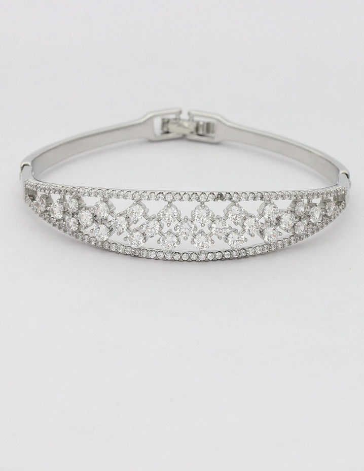 Zirconia Rhodhium Polish Kada Bracelet