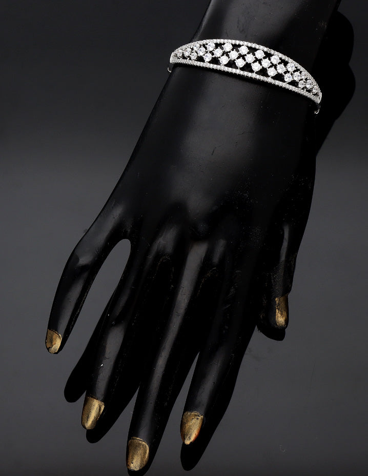 Zirconia Rhodhium Polish Kada Bracelet