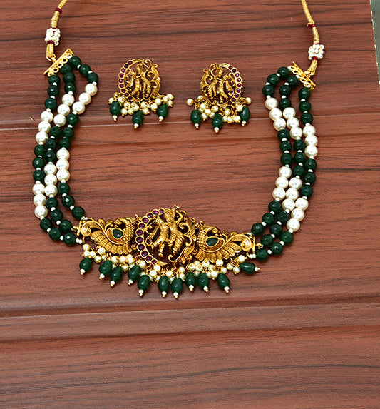 Designer Matt RadhaKrishna Green Beads Choker Set