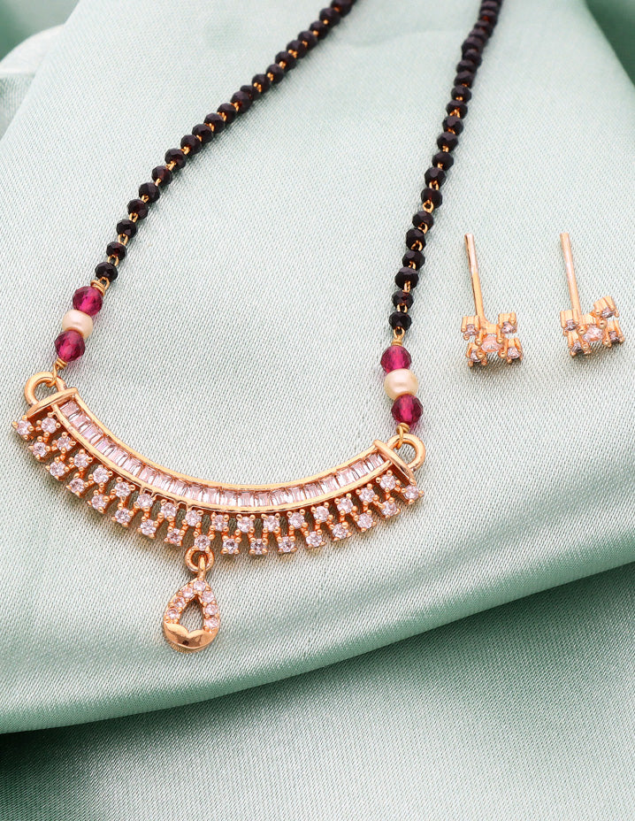 Zirconia Rose Gold Black Bead Mangalsutra