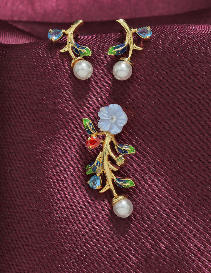 Designer Zirconia Enchanted Blossom Pendant Set