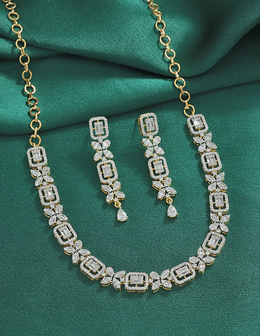 Designer Zirconia Crystal Gardenia Elegance Necklace Set
