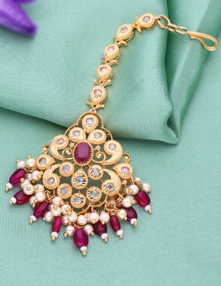 Kempu Zirconia Stone Maang Tikka