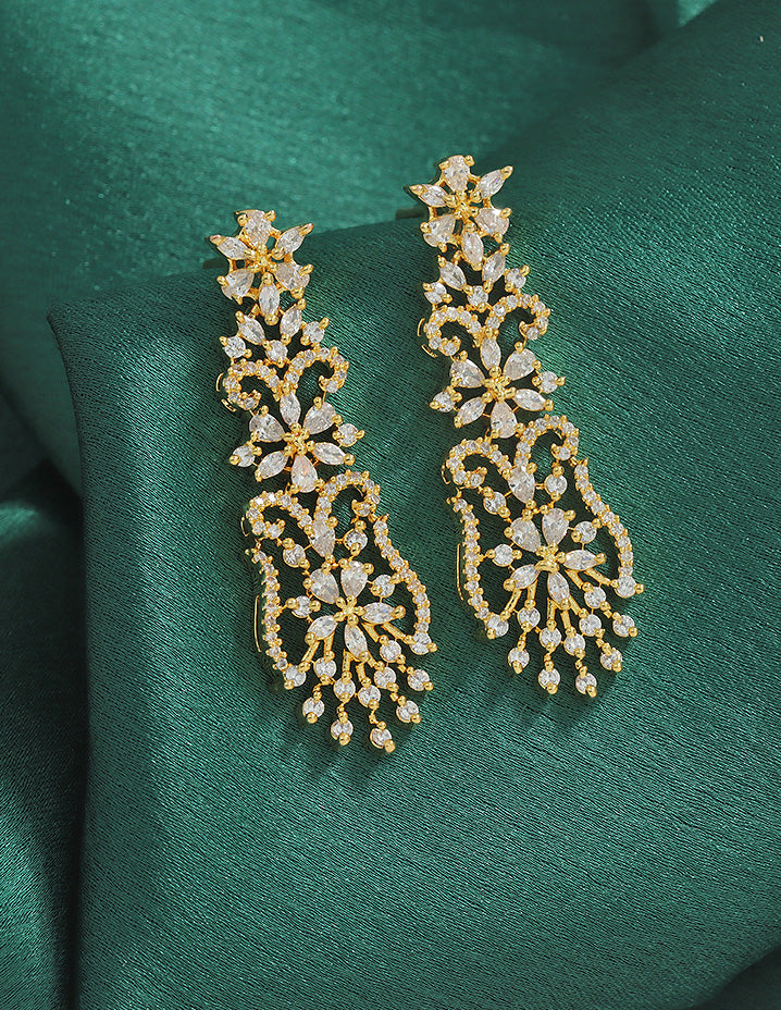 Designer Zirconia Floral Cascade Sparkle Earrings
