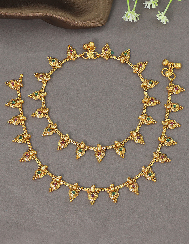 Designer Divine Lotus Antique Kempu Anklets