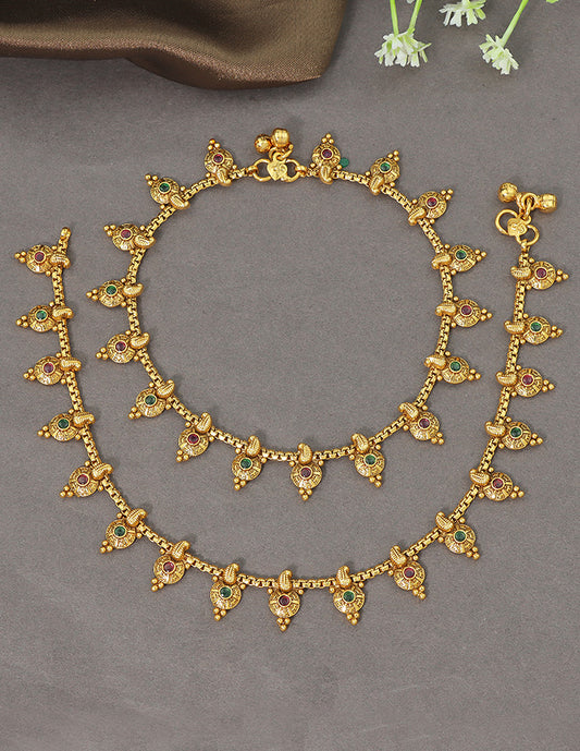 Designer Divine Lotus Antique Kempu Anklets