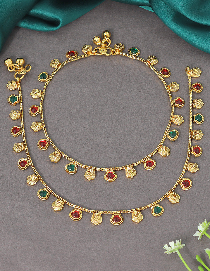 Designer Elegant Drop Multicolor Stone Anklets