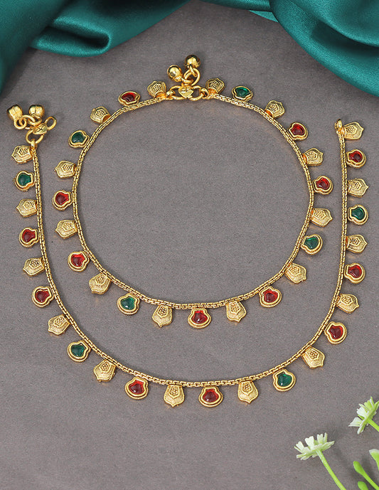 Designer Elegant Drop Multicolor Stone Anklets