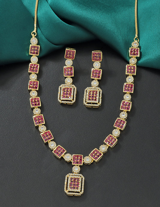 Designer Zirconia Ruby Necklace Set