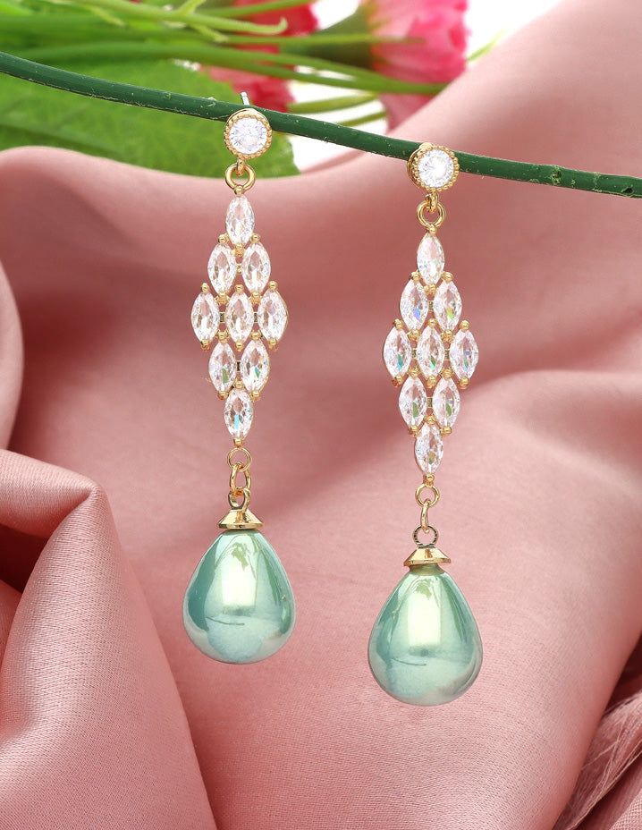 Zirconia Gold Polish Dangler Beads Drop Earrings