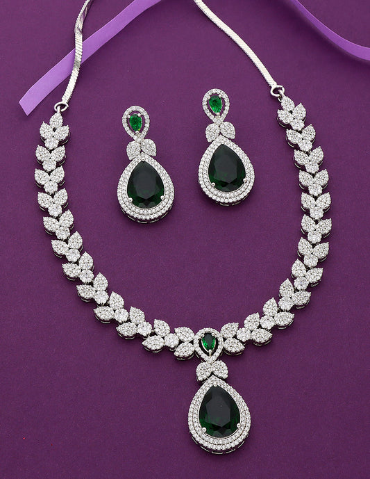 Designer Rhodhium Polish Zirconia Necklace Set