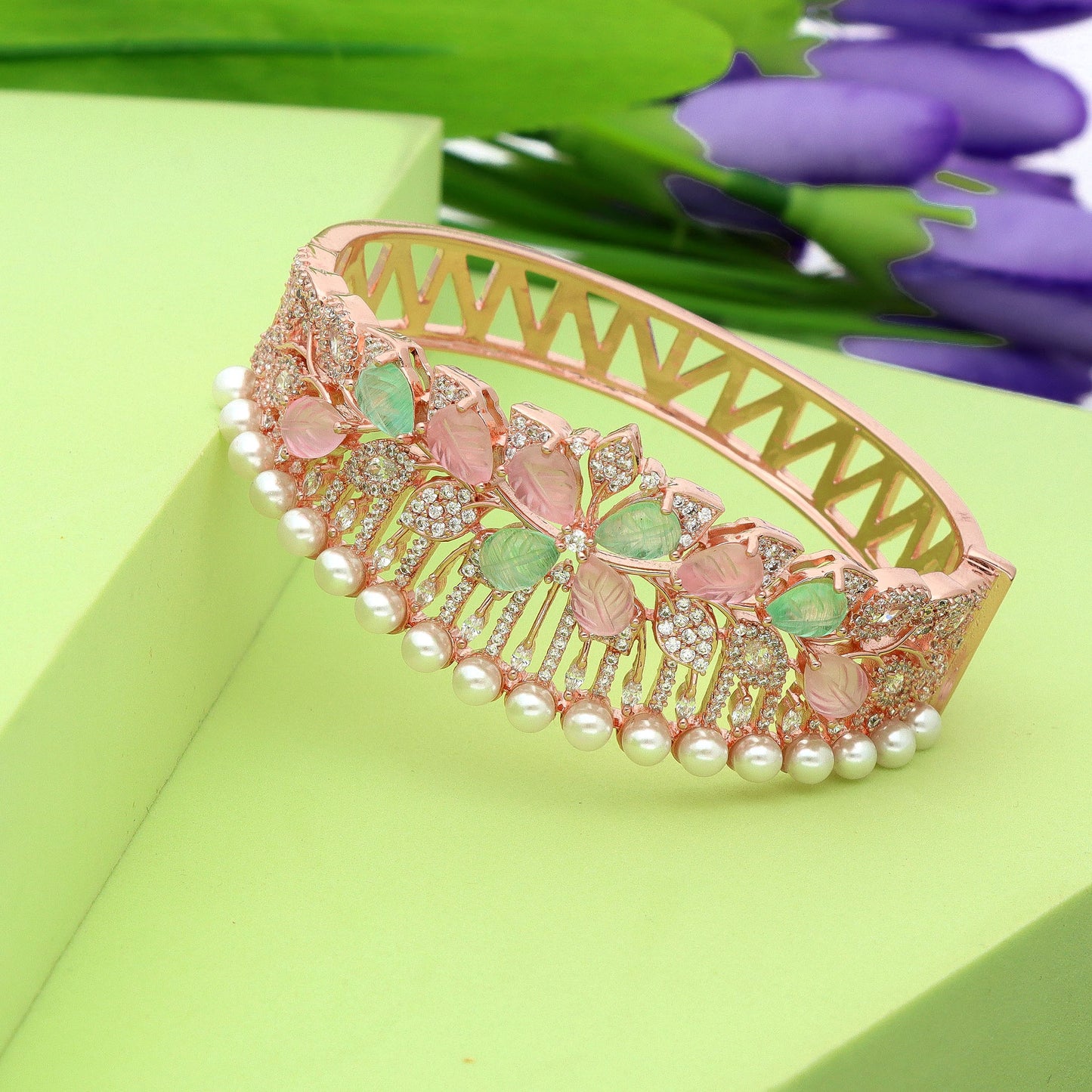Zirconia Rose Gold Polish Kada Bracelet