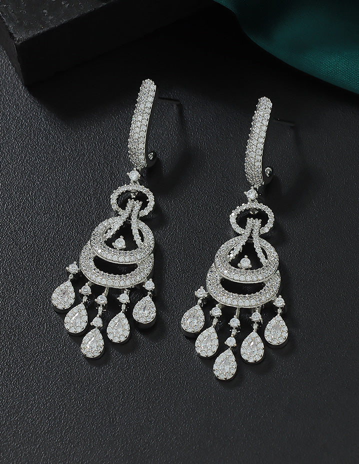 Designer Zirconia Rhodium Radiant Drop Earrings