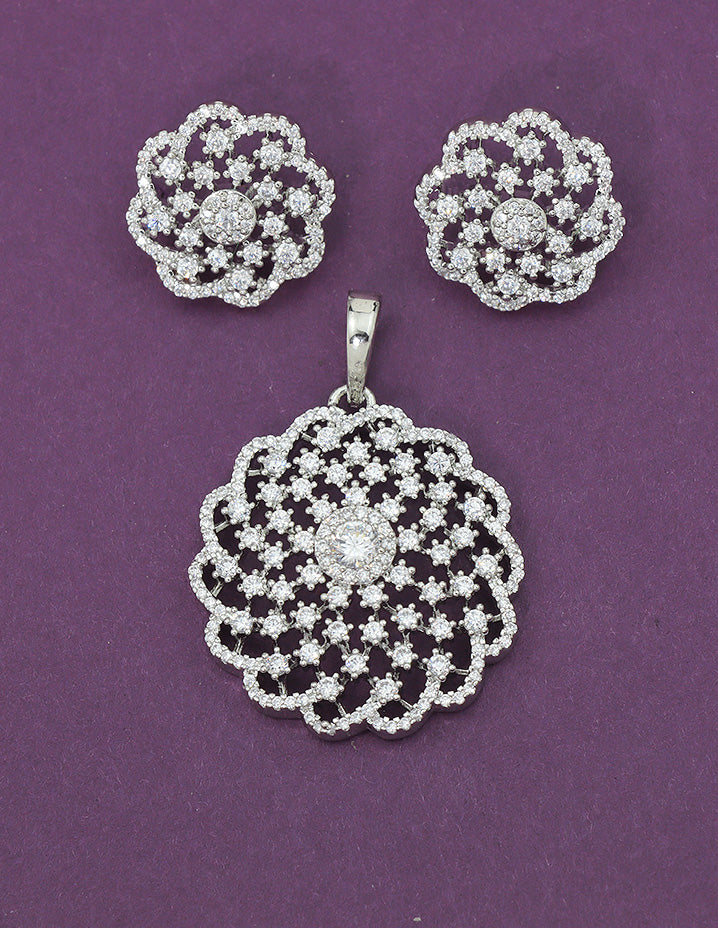 Designer Zirconia Rhodium Polish Pendant Set