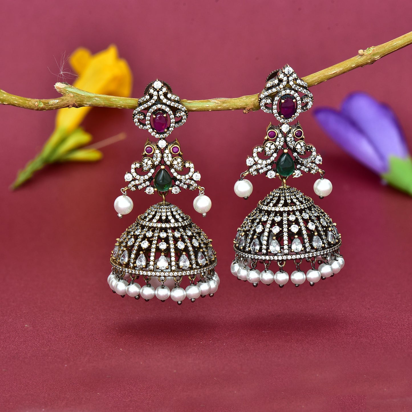 Zirconia Victorian Jhumka Earrings